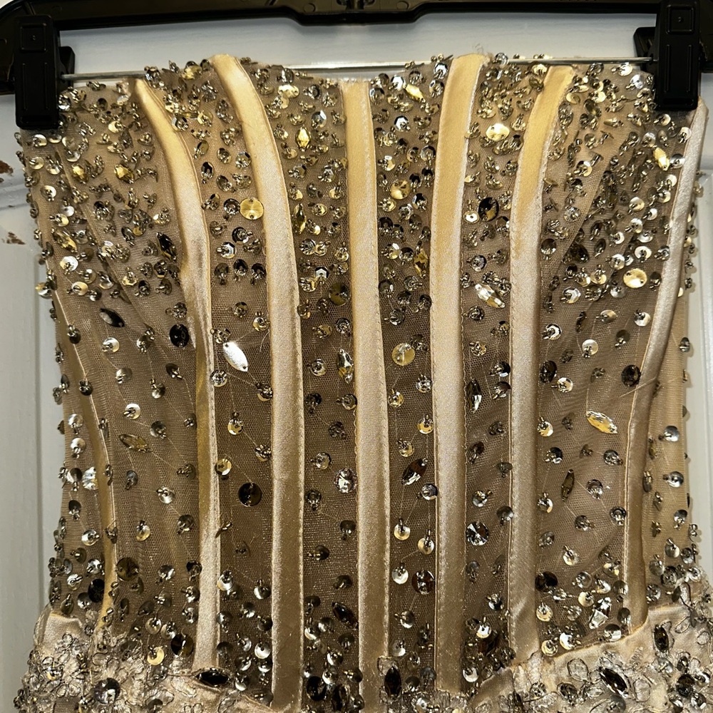 Jovani Strapless Beaded Champagne Mermaid Gown *Prom *Bridal - Picture 2 of 13